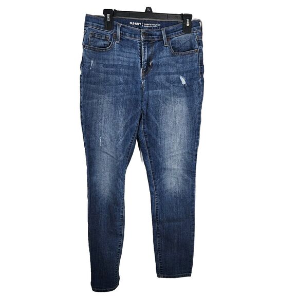 Old Navy Womens Jeans Size 6 Curvy Skinny Darci Blue Denim Mid Rise Distressed - Picture 1 of 8